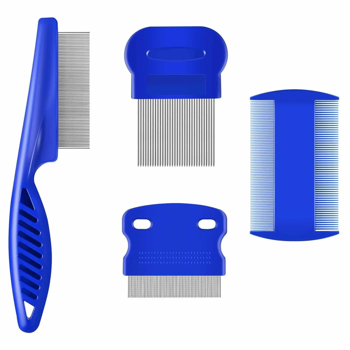 Blue handle stainless steel dense gear pet flea comb 4-piece set for dogs and cats