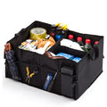 Black foldable car storage organiser in non-woven material, 40cm x 26cm folded size, for packages and shopping