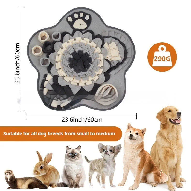 Flower Gray Series plush sniffing mat slow food toy pet chew pad in gray four-corner Star or gray five-corner