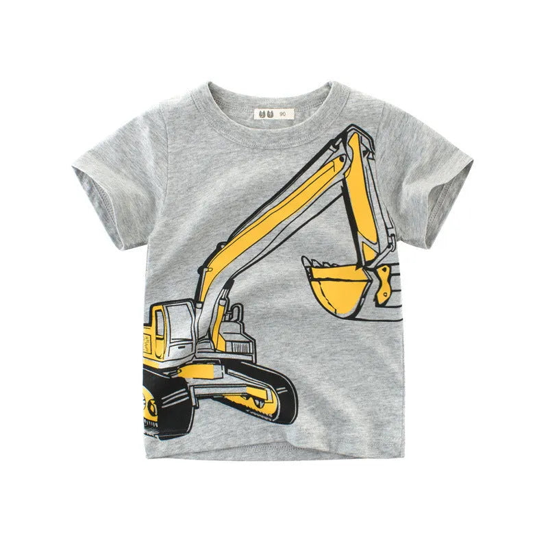 Children's cotton short sleeve T-shirt with cartoon print in flower ash colour, Korean style design