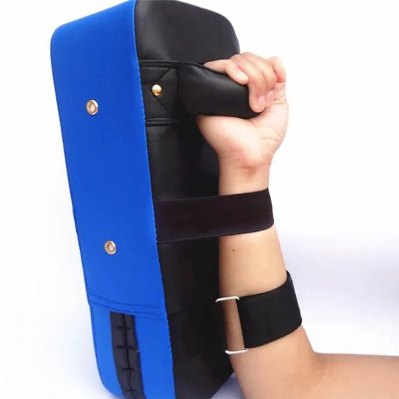 Thickened blue square foot boxing pad in vertical stance for Sanda training