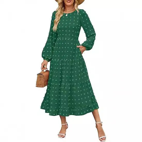 Women's long sleeve casual dress with ruffle sleeves and high waist in beige colour