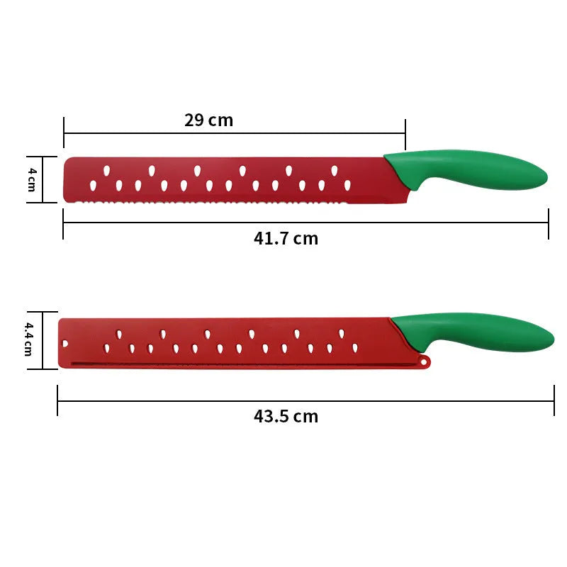 Stainless steel watermelon cutter knife 43.5cm long with flat finish on light background