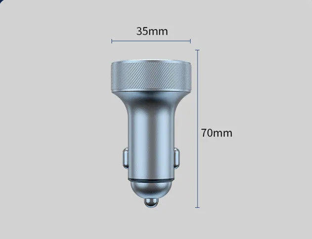 Black aluminium alloy car charger with digital display and three USB ports for vehicle charging
