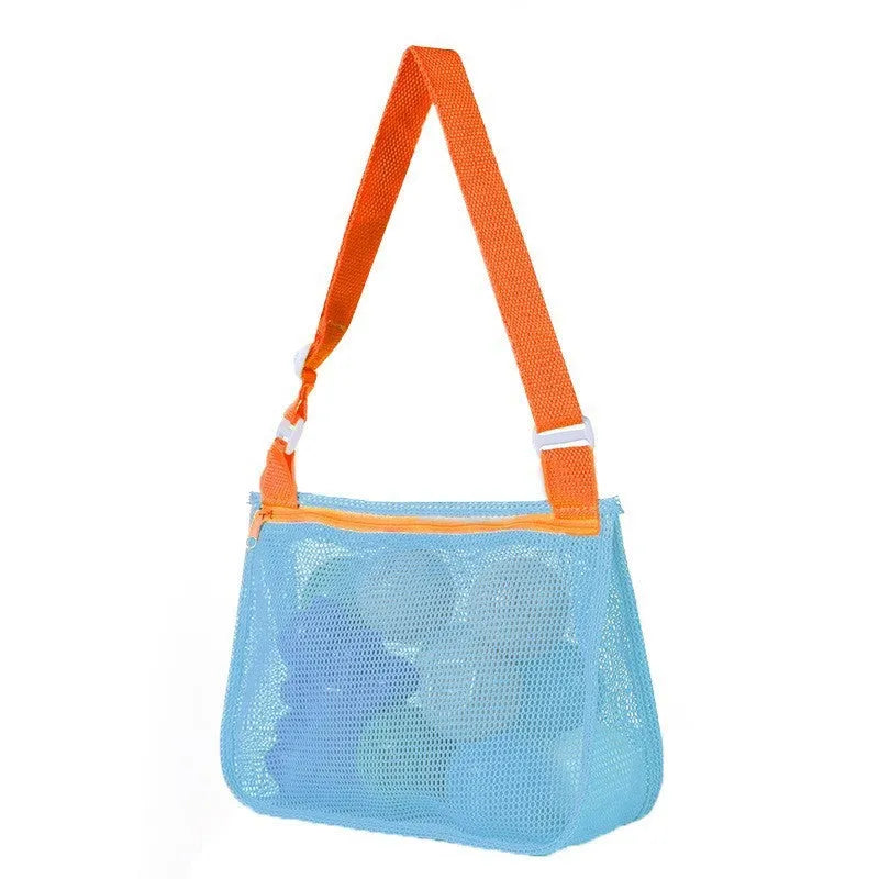 Blue nylon mesh children's travel storage bag with sealing function, 20x25x8 cm dimensions
