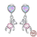Love Bear S925 silver ear studs for women, 1.8cm height, animal motif earrings on model