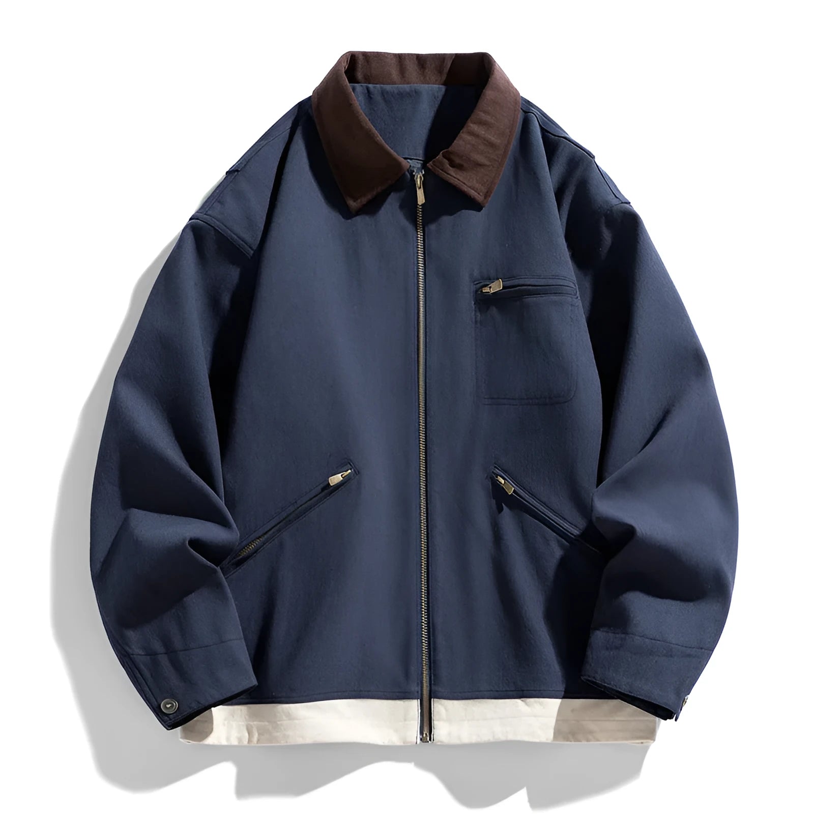 American retro style loose fit jacket with contrast lapels and side seam pockets