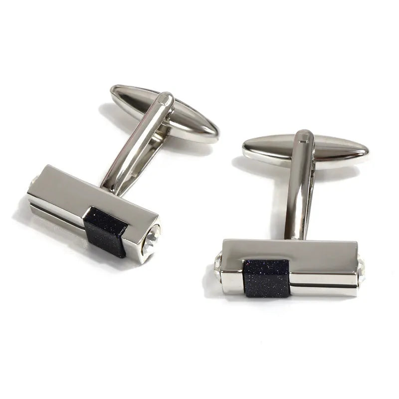 Men's alloy cufflinks with starry sky stone and diamond, silver colour, plain pattern, 100x100x96mm