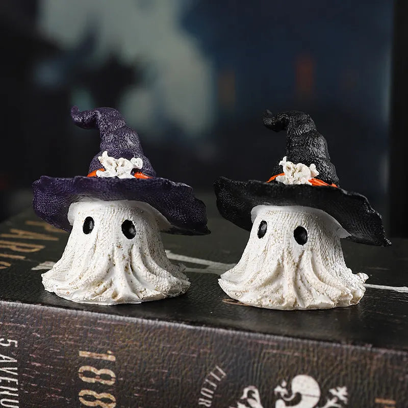 Resin wizard hat ghost ornament in purple or black for Halloween Christmas Easter decoration