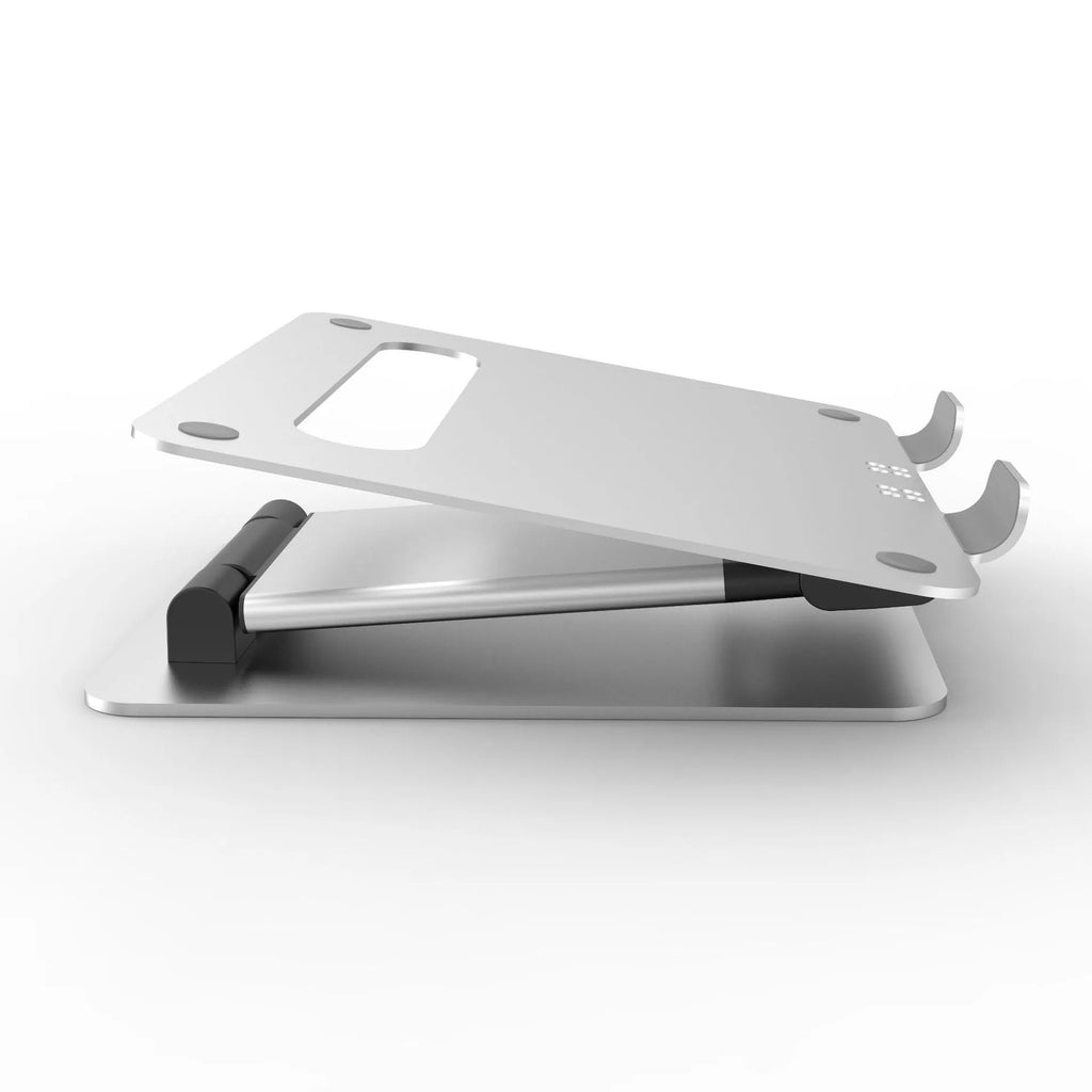 Silver folding double-arm stepless laptop stand for 17 inch notebook, about 70cm sight height, 30KG load