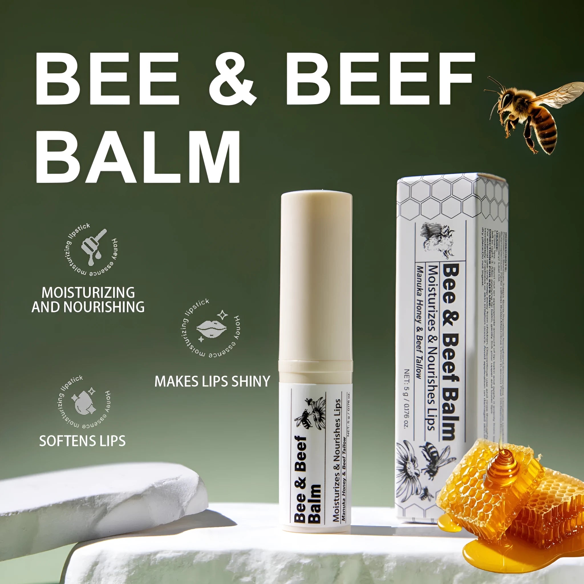 Organic grass-fed butter beef fat lip balm tube 83mm 19mm FP-B020