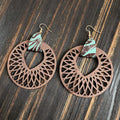 Retro wooden hollow mandala drop earrings with geometric round detailing, unisex, six styles, one pair