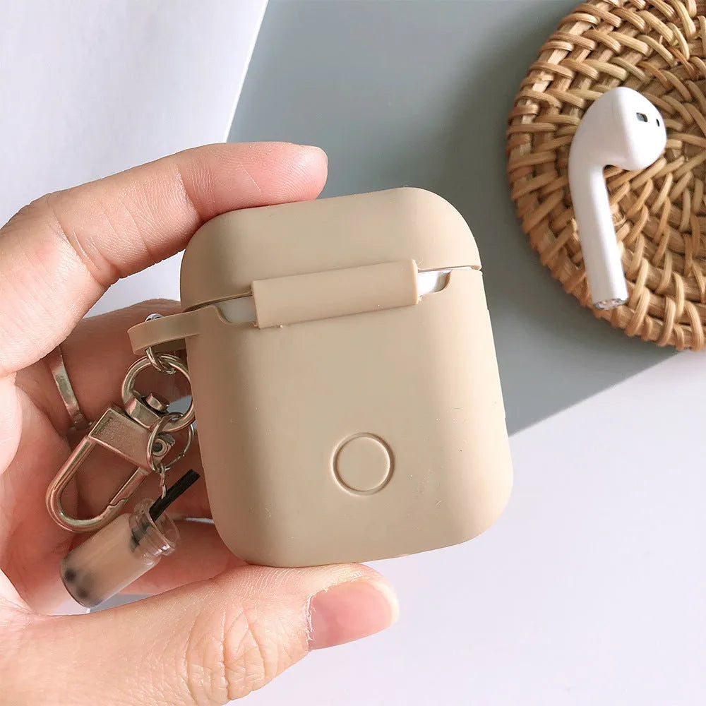 Milk tea silicone back cover for AirPods purple TPU soft shell