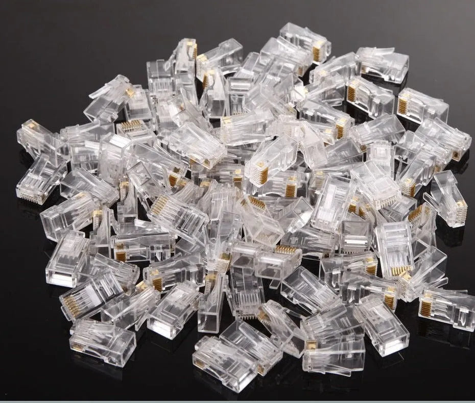 White Cat 6 RJ45 crystal head 100-piece can with gold-plated contacts and shielded jack options