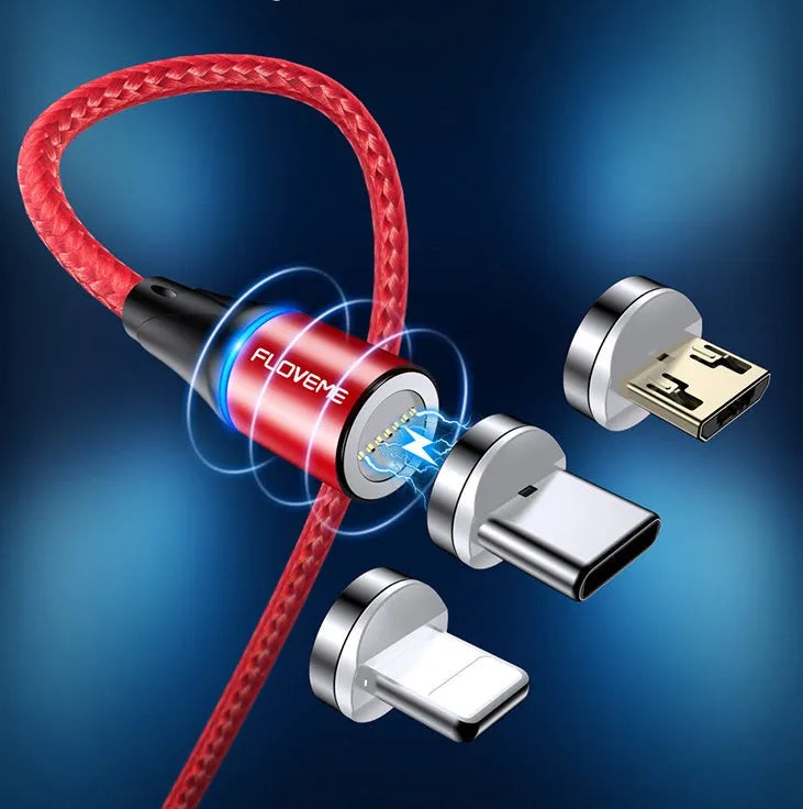 Magnetic USB-C fast charging cable with side light feature in black, red, or silver colour options