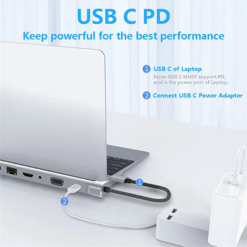 11-in-1 multifunctional laptop docking station hub expansion dock with eleven interfaces and Photo Color option