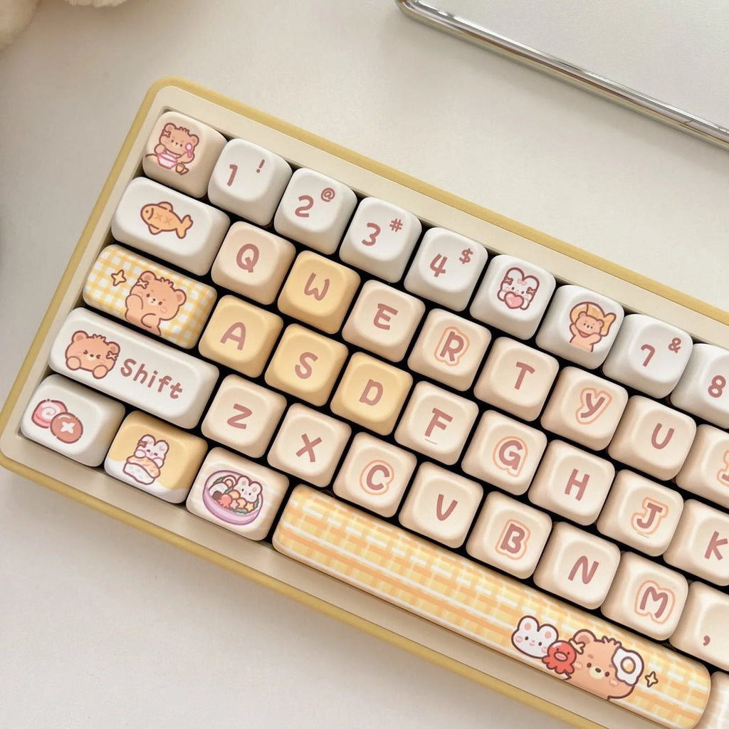 Rabbit Bear Restaurant themed PBT plastic keycap set with EOA profile for mechanical keyboards