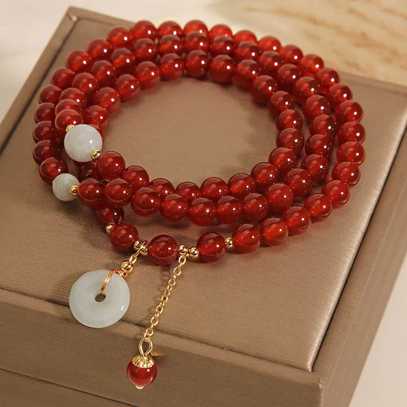 Red agate crystal multi-layer bracelet for women with adjustable length in retro ethnic style