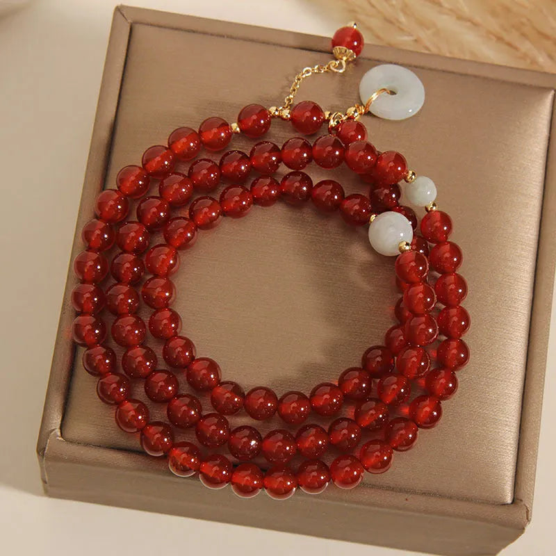 Red agate crystal multi-layer bracelet for women with adjustable length in retro ethnic style