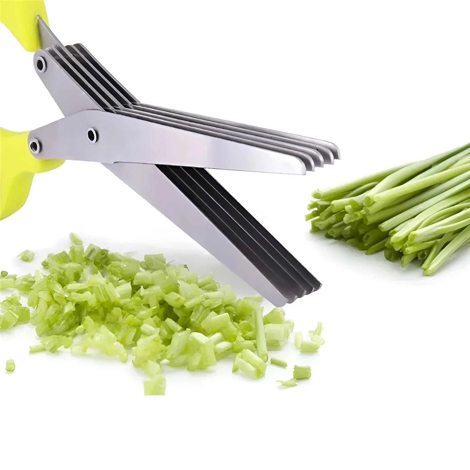 Green multi-layer stainless steel kitchen scissors for cutting herbs and green onions