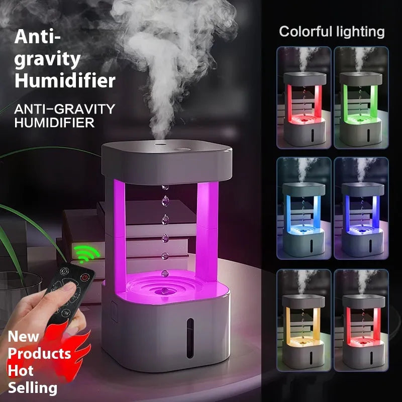 Mini humidifier with anti-gravity water droplets and 580ml tank for bedroom office use