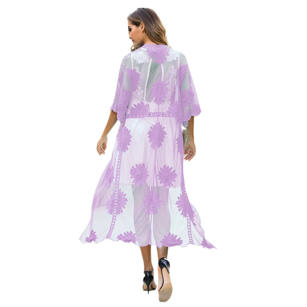 Light purple women's beach cover-up dress with cotton lining for swimming and beachwear