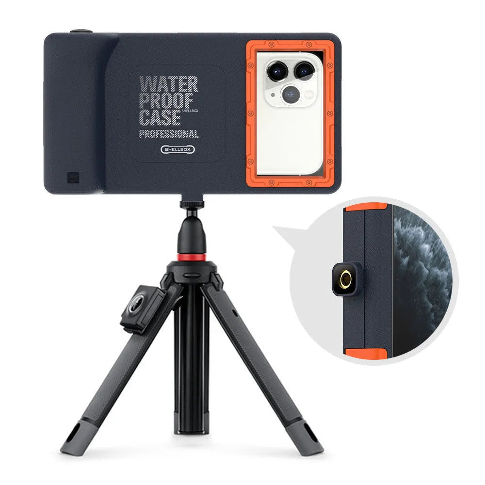Universal orange waterproof phone case for iPhone and Samsung smartphones with transparent protective shell