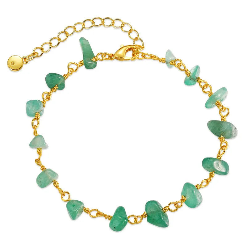 Women's turquoise gravel bracelet with irregular stones on 18K gold-plated copper geometric frame