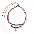 Men's geometric alloy pendant necklace with turquoise colour on wax rope chain