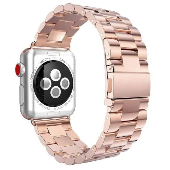 Classic stainless steel watchband in rose gold for 42mm watch case with metal link design
