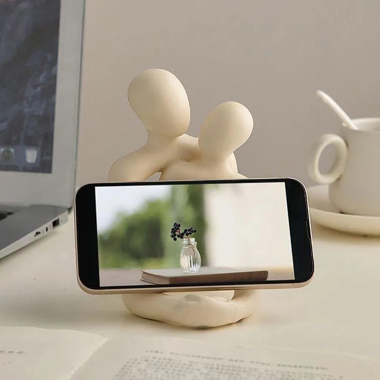 Modern loving couple resin statue in milky white or gold, a decorative figurine for desks and shelves.