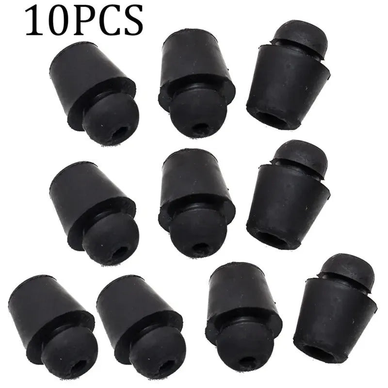 Set of 10 grey rubber automobile buckle buffer clips for general vehicle shock absorption.