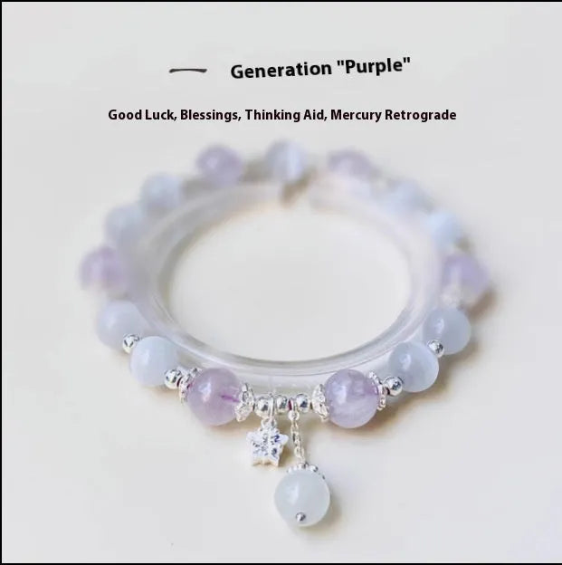Opal amethyst coloured moon-shaped crystal bracelet for women, manually crafted.
