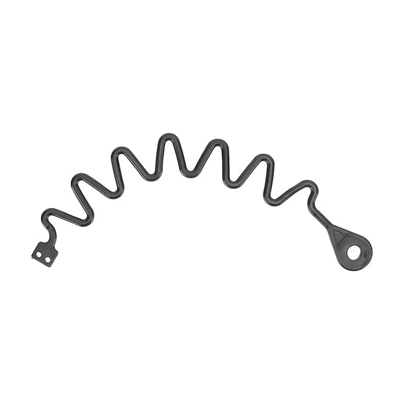 Black rubber fuel cap tether for Volvo vehicles shown in circular band and separate rope styles.