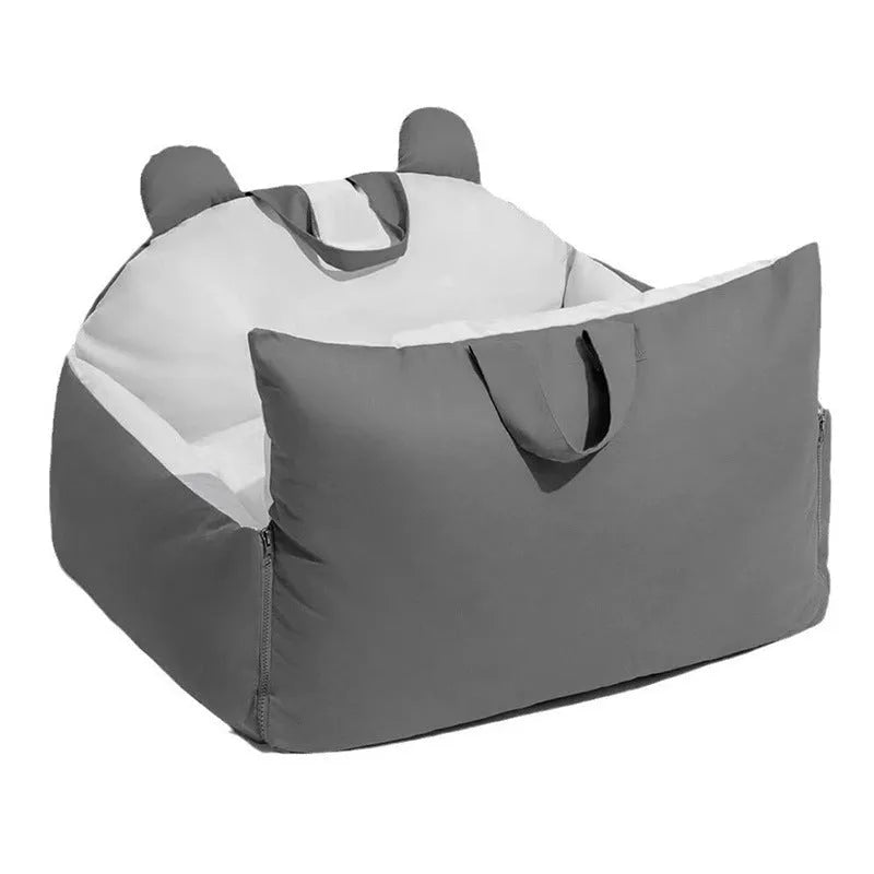 Four Seasons removable washable car kennel for dogs in beige colours, shown in M and L sizes.
