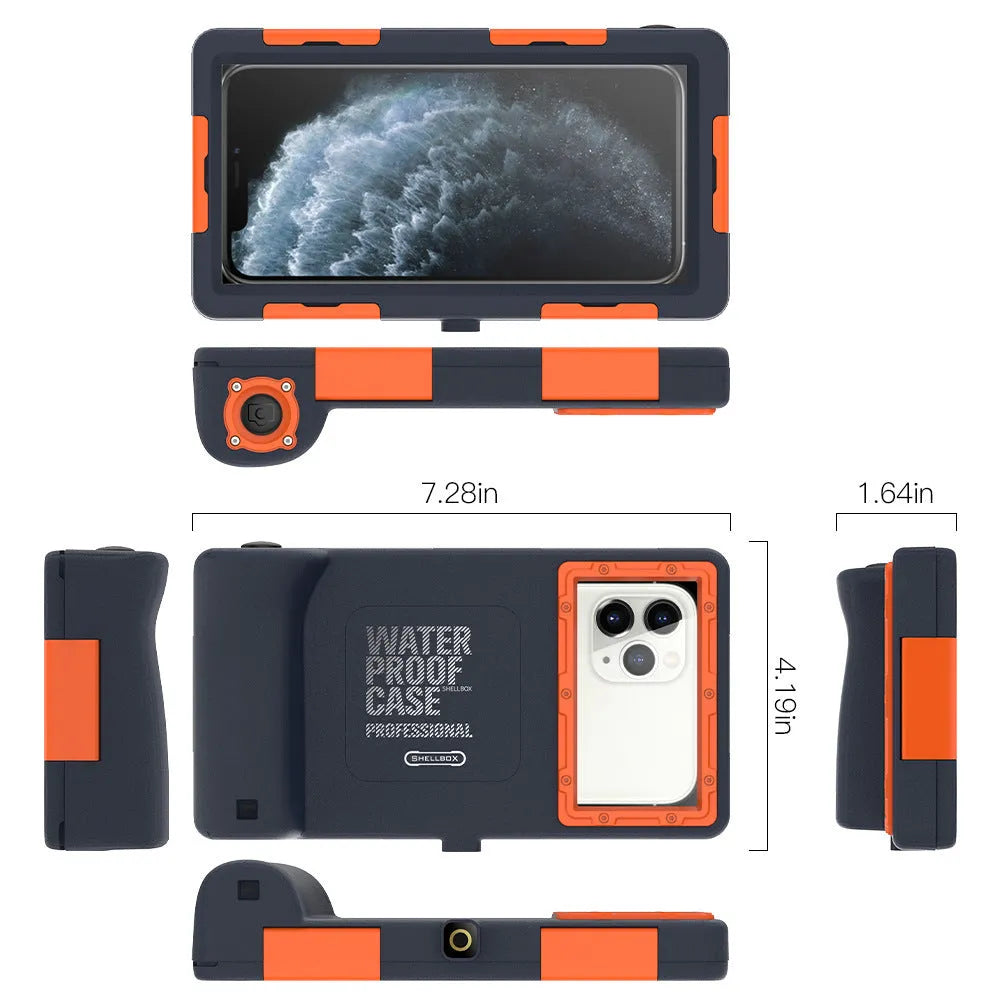 Universal orange waterproof phone case for iPhone and Samsung smartphones with transparent protective shell