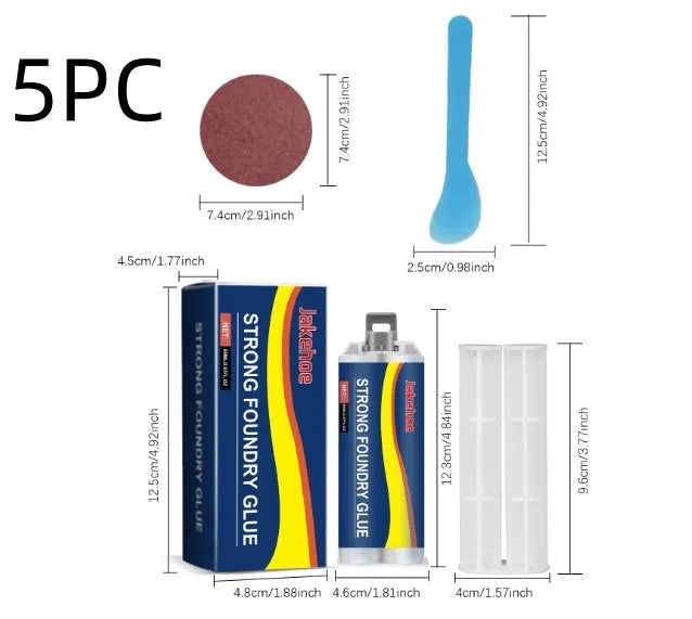 85ml metal casting glue kit with epoxy adhesive, push rod, scraper, and sandpaper for metal repairs