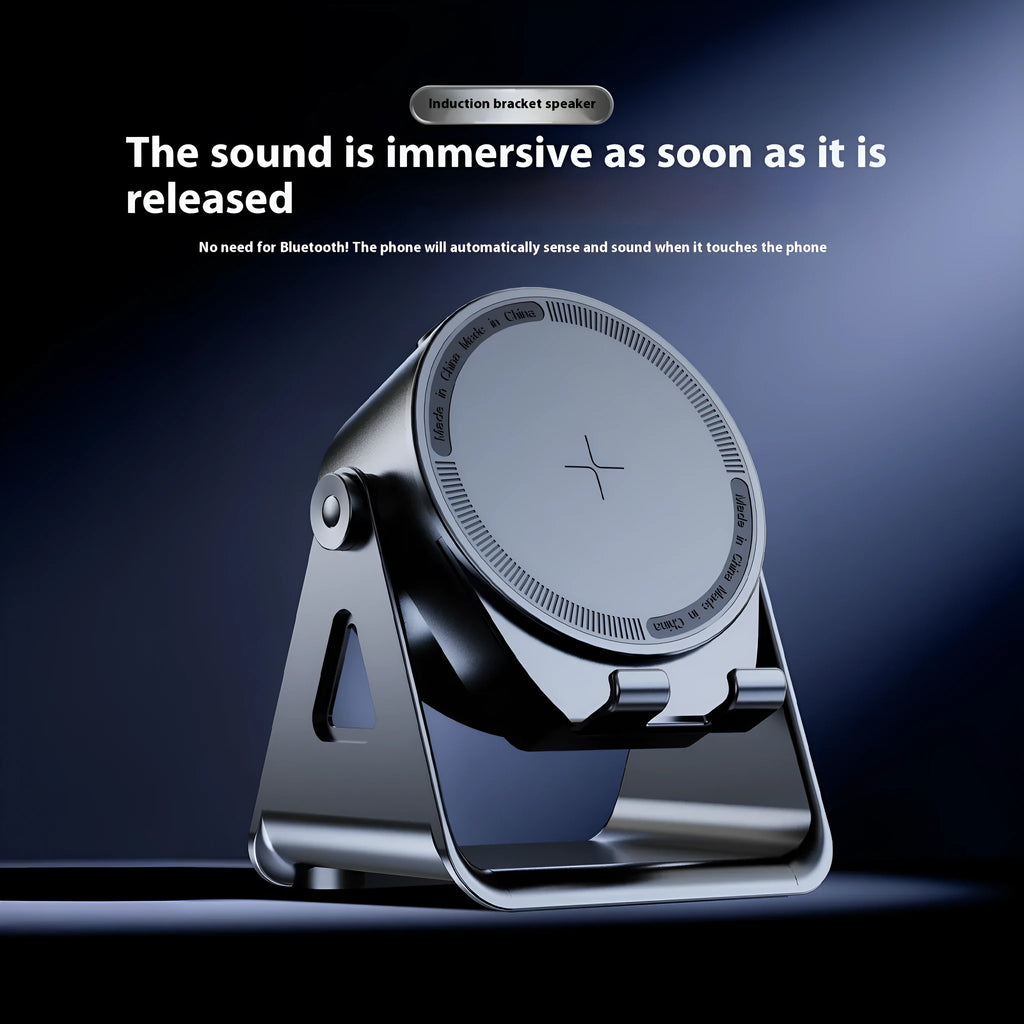 Automatic induction speaker bracket with wireless charging in black with voice prompt feature
