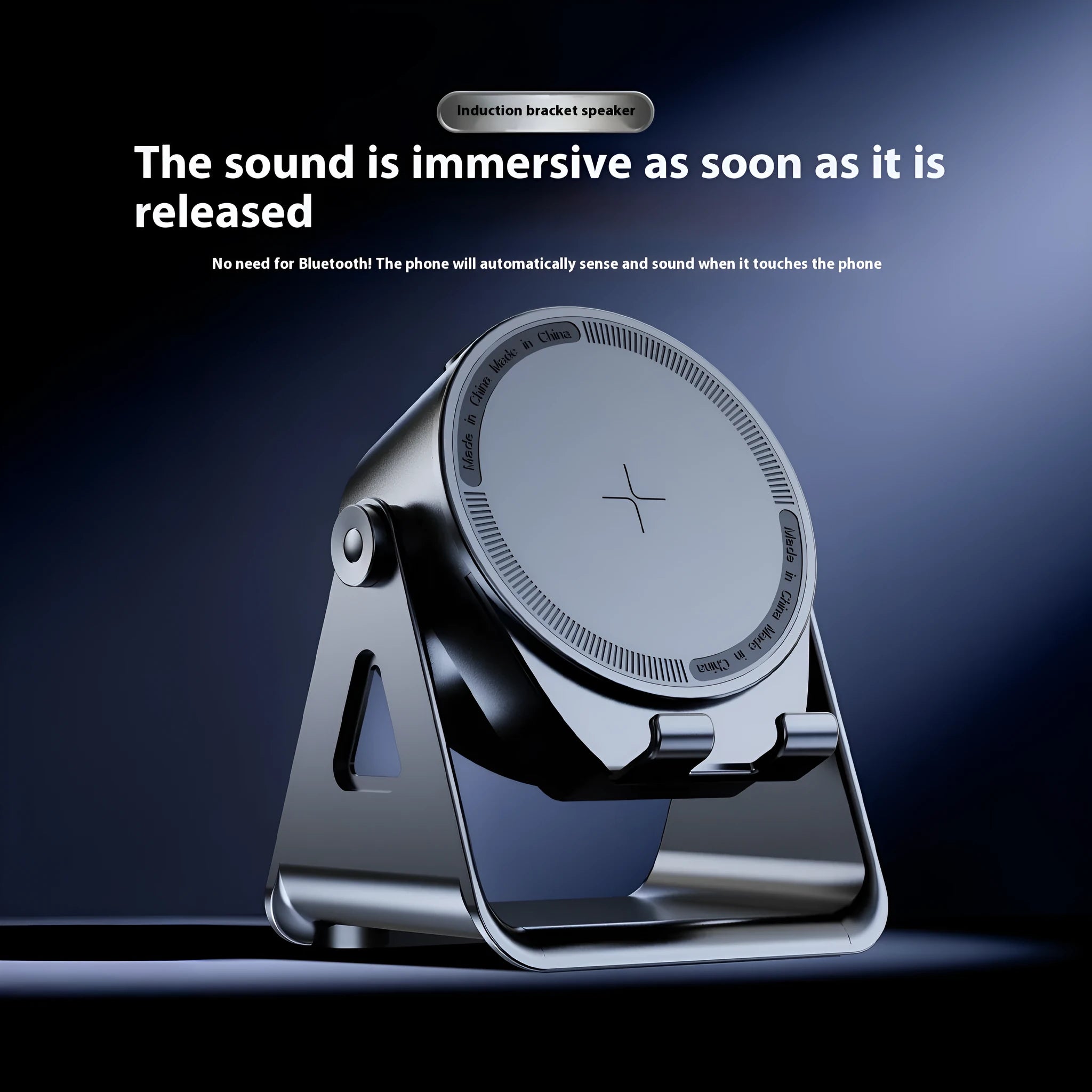 Automatic induction speaker bracket with wireless charging in black with voice prompt feature