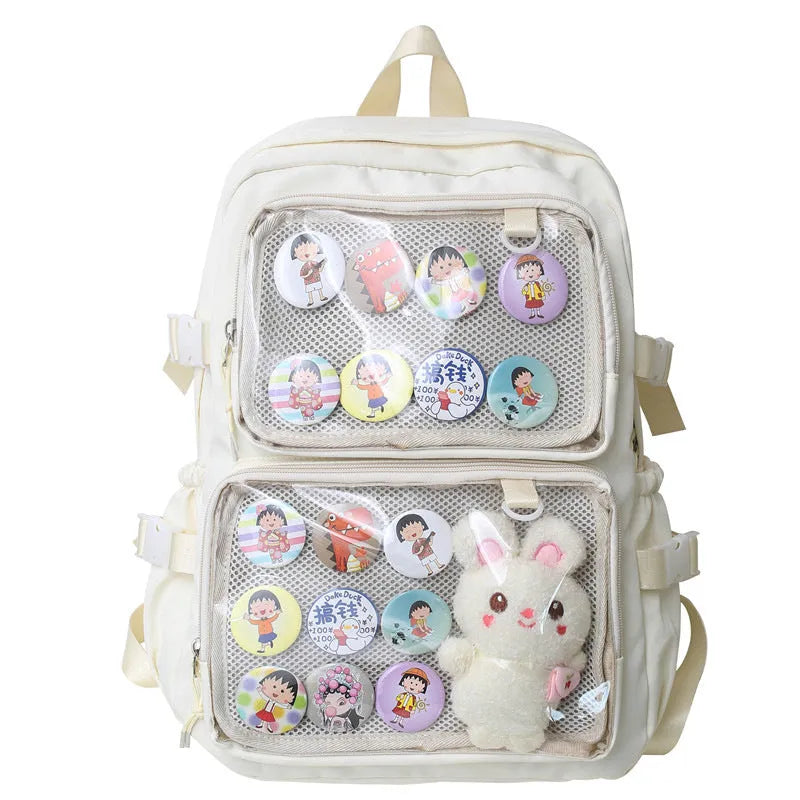 Cute nylon PVC school bag for middle and high school students in pink colour
