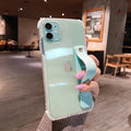 Two-colour transparent silicone iPhone case with anti-fall corners and built-in stand in black, green, pink, purple or white