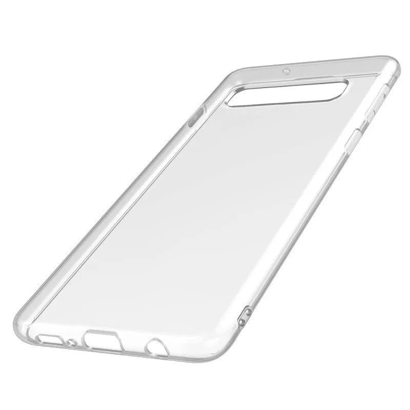 Transparent TPU back cover case for Samsung S10, S10e, and S10 Plus mobile phones.