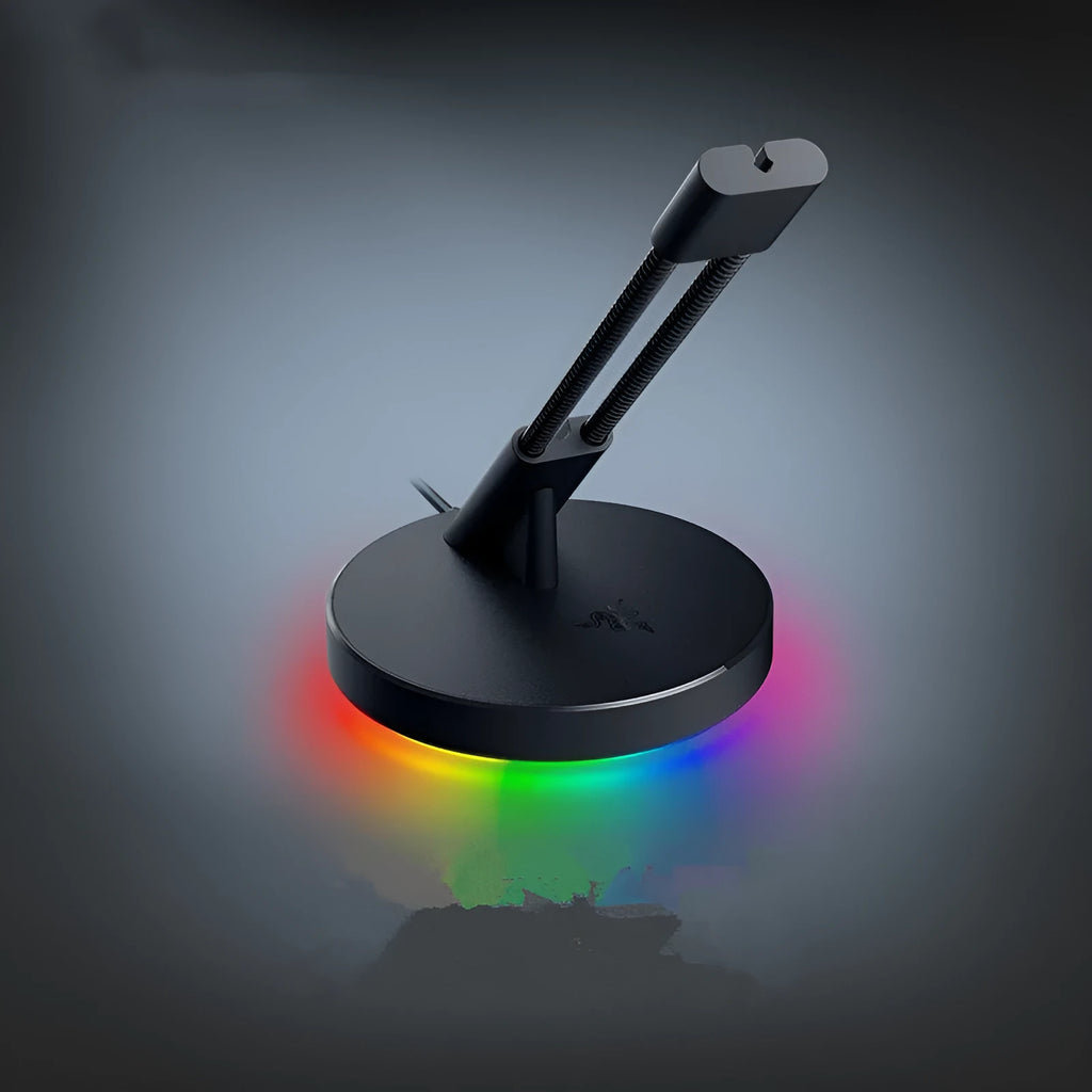 Thunder Snake mouse cable fastener with RGB lighting on a gaming desk