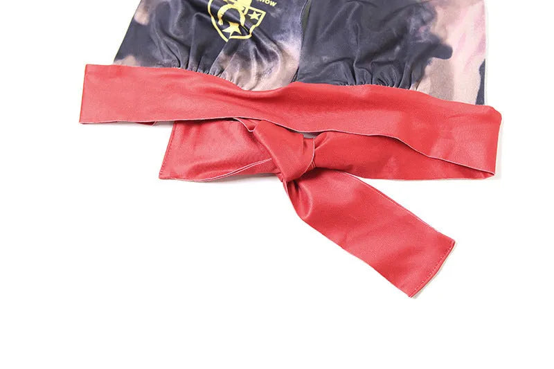 Red women's high-waisted shorts suit with 3D printed pattern and hip lift design