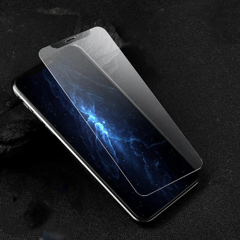Tempered glass screen protector for iPhone 11, X, XS models with anti-fingerprint coating.