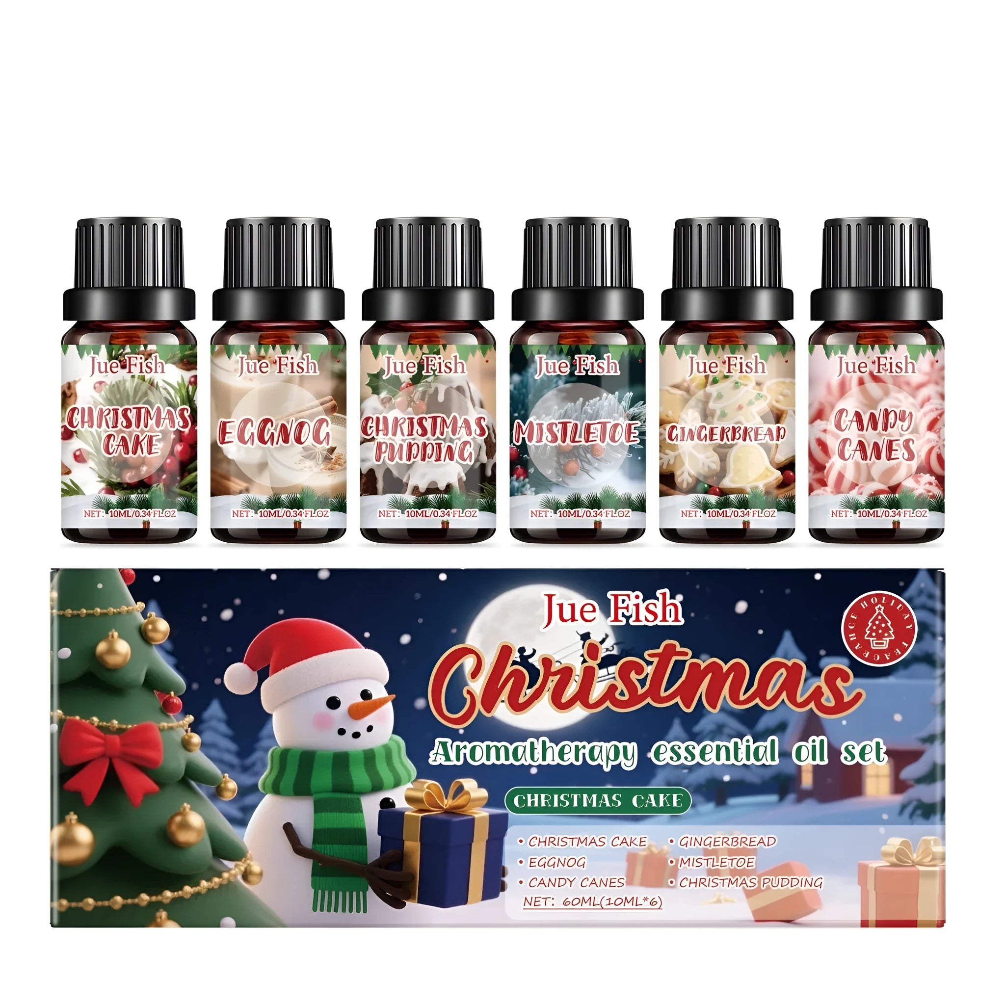 Christmas aromatherapy essential oil set with six 10ml bottles of festive scents