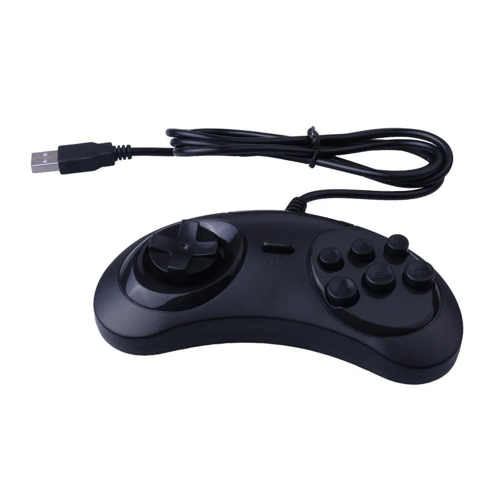Black Sega USB PC game controller with 1.8 metre cable showing compact size