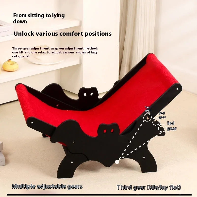 Black and red wooden cat recliner bed with slatted base design measuring 40cm length