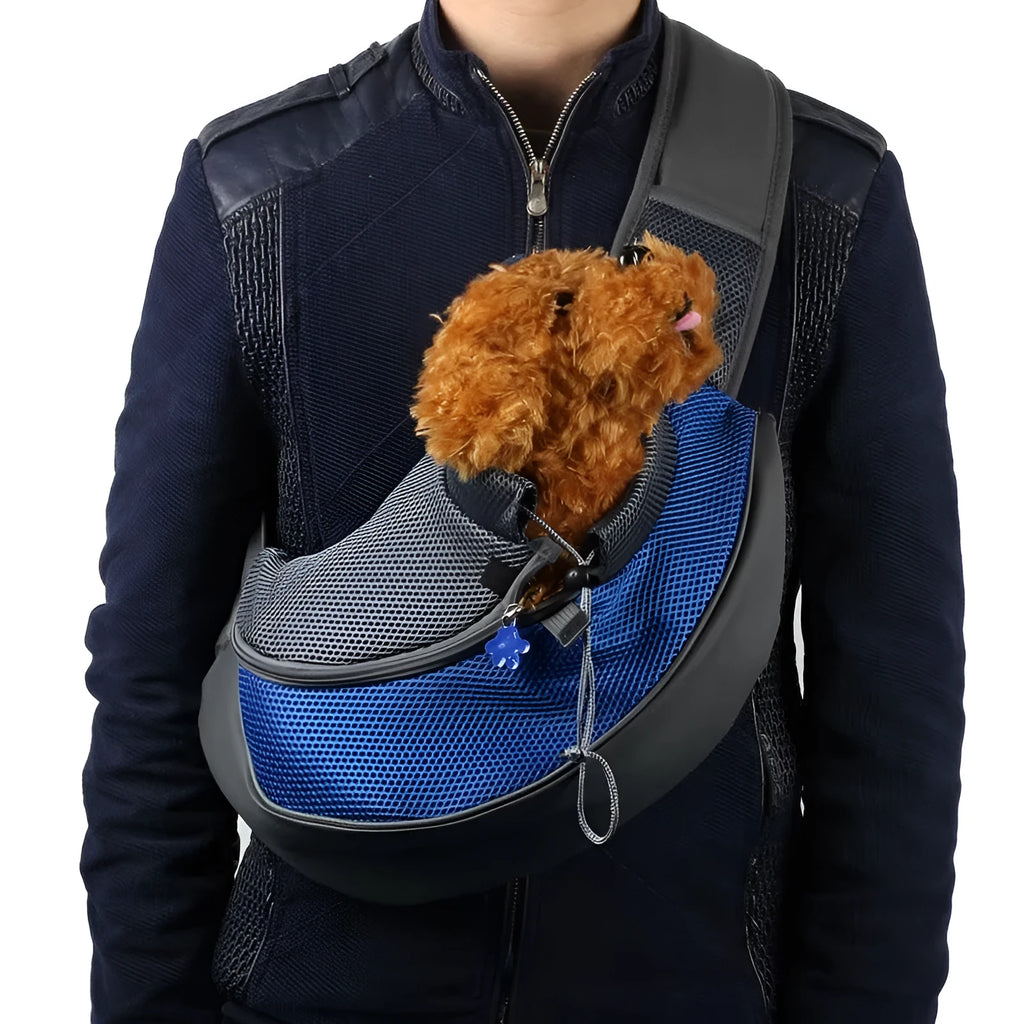 PE foam padded pet backpack carrier in blue colour showing S and L size options for small cats and dogs