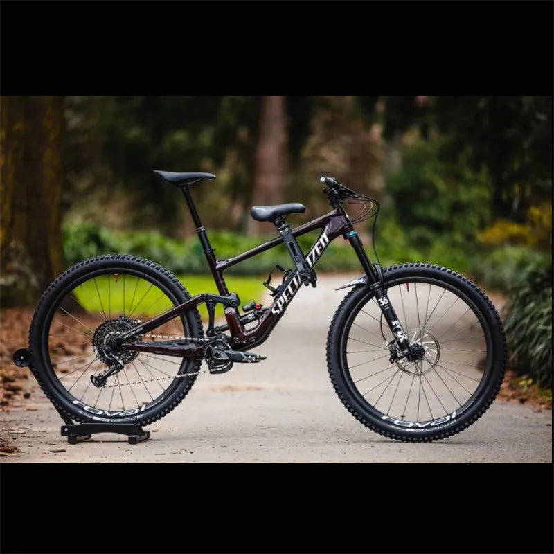 Black front-mounted kids bike seat on a mountain bike with quick-release attachment and rubber protection